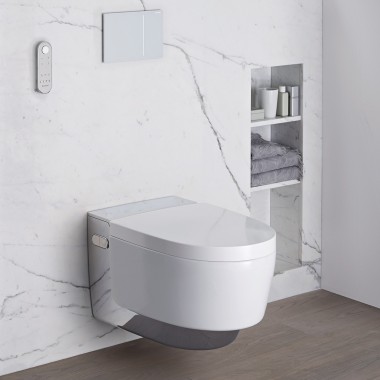 Barrier-free bathroom with Geberit system and bidet toilet seat